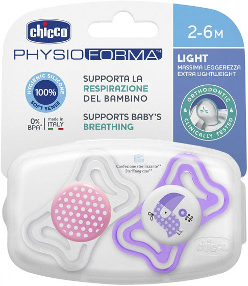 fopspeen Physio Light meisjes siliconen paars/roze 2 stuks