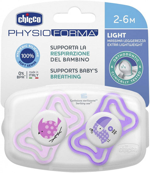 fopspeen Physio Light meisjes siliconen roze/paars 2 stuks