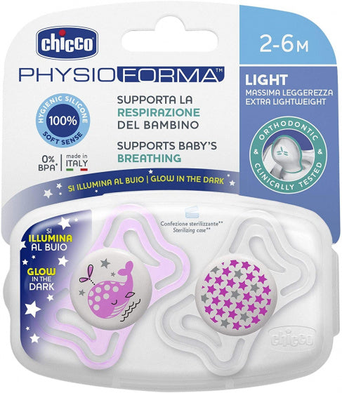 fopspeen Physio Light meisjes siliconen wit/roze 2 stuks