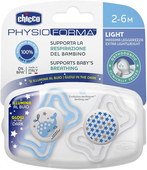 fopspeen Physio Light siliconen jongens wit/blauw 2 stuks
