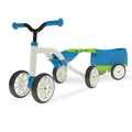 Chillafish loopfiets 1 jaar met aanhangwagen voor jongens en meisjes - vierwieler tot 3 jaar met opbergvak - blauw - lichtgewicht loopauto - extra stabiel - stille anti slip banden voor binnen en buiten - model quadie trailer