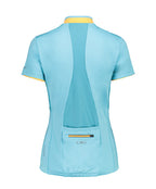fietsshirt half-zip dames polyester blauw/geel maat XS