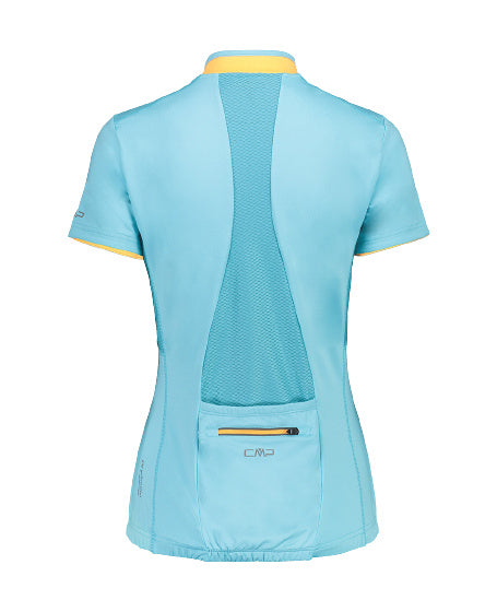fietsshirt half-zip dames polyester blauw/geel maat XS