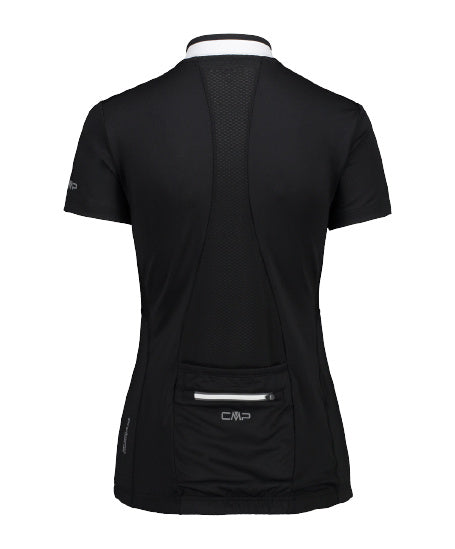 fietsshirt half-zip dames polyester zwart/wit maat XXS
