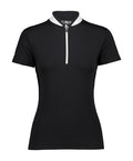 fietsshirt half-zip dames polyester zwart/wit maat XXS