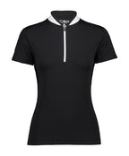 fietsshirt half-zip dames polyester zwart/wit maat XXS
