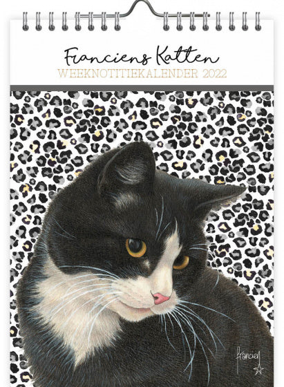 weekkalender 2022 Katten 23 x 16,5 cm zwart/wit