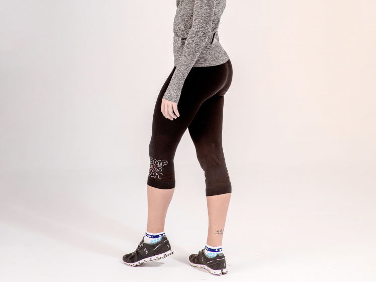 hardloopbroek 3/4 heren polyamide zwart mt XL