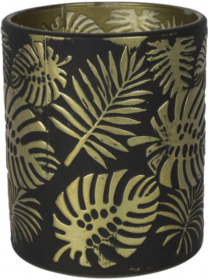 theelichthouder Mariba M 10 cm glas zwart/goud