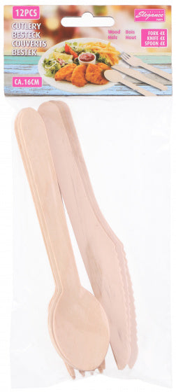 bestekset 16 cm hout blank 12-delig