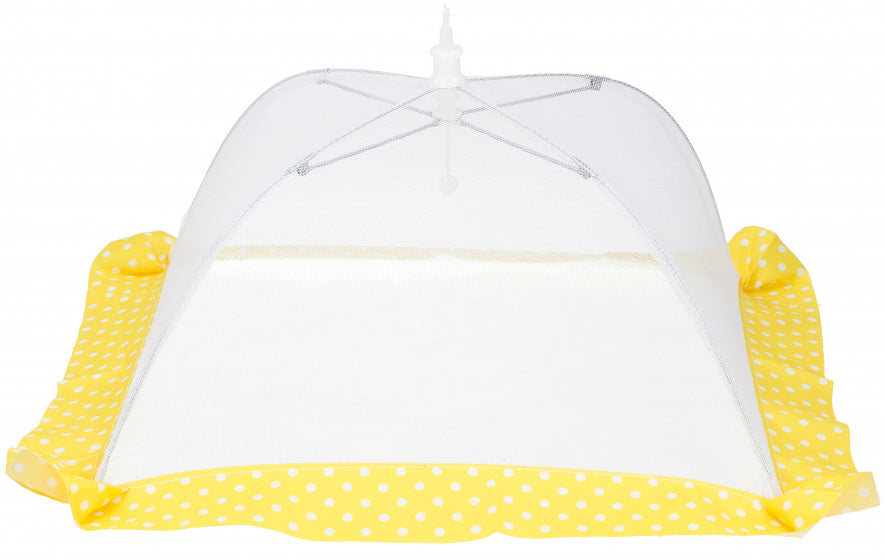 vliegenkap 32 x 32 cm polyester/staal geel/wit