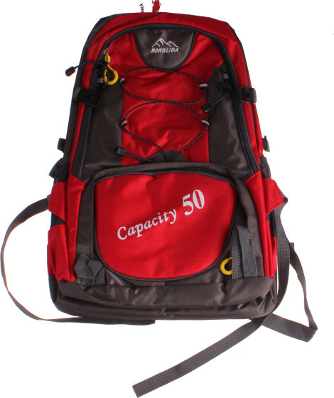 rugzak Trekking Ronglida 50 liter polyester grijs/rood
