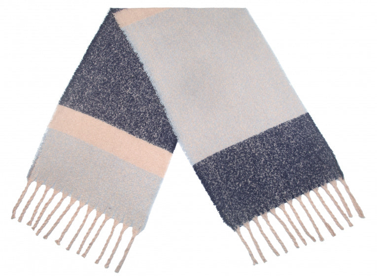 Cwi Sjaal Blokken dames 180 x 50 cm polyester grijs/blauw/roze