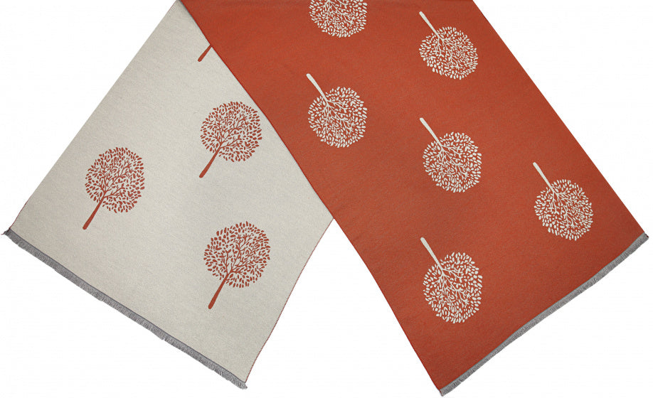 sjaal bomen dames 180 x 63 cm polyester/viscose oranje/beige