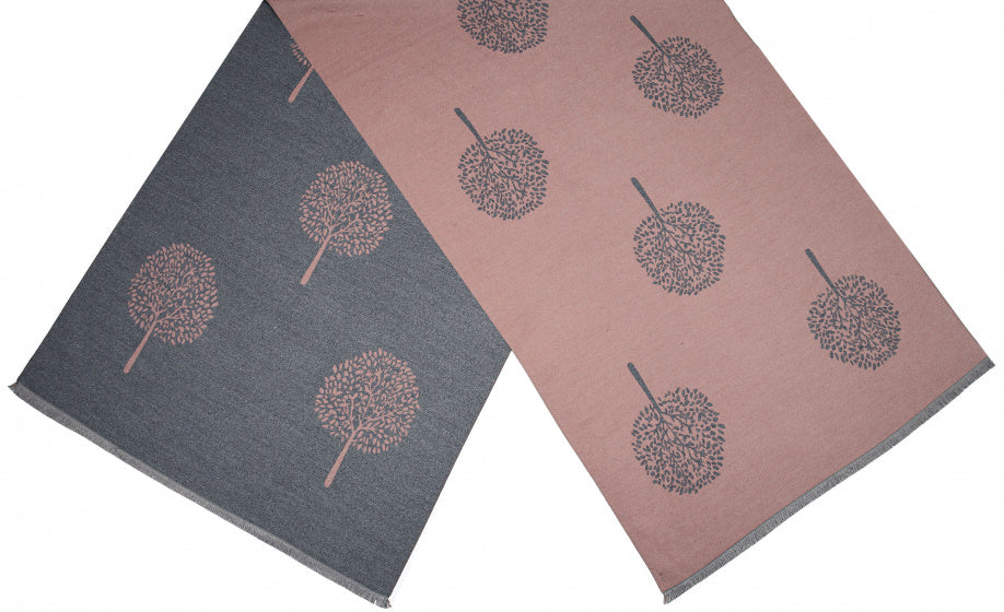 Cwi Sjaal bomen dames 180 x 63 cm polyester/viscose roze/grijs