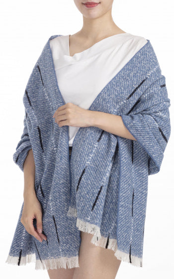 sjaal dames 180 x 65 cm polyester blauw/zwart/wit one-size