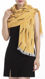 sjaal dames 180 x 65 cm polyester geel/zwart/wit one-size