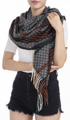 sjaal dames 180 x 65 cm polyester grijs/zwart one-size