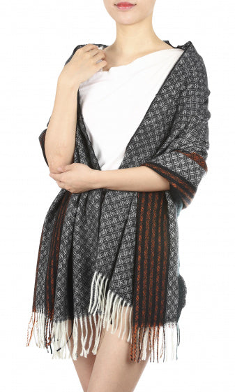 sjaal dames 180 x 65 cm polyester grijs/zwart one-size