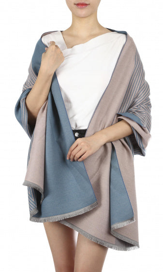 sjaal dames 180 x 63 cm polyester/viscose blauw/roze