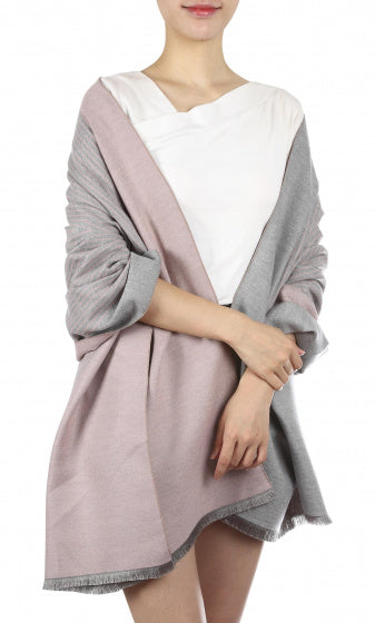 sjaal dames 180 x 63 cm polyester/viscose grijs/roze