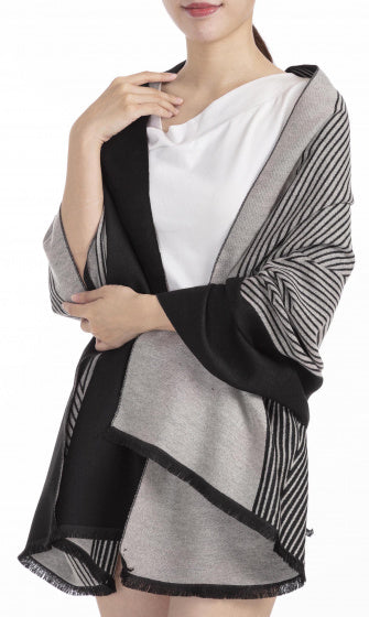 sjaal dames 180 x 63 cm polyester/viscose grijs/zwart