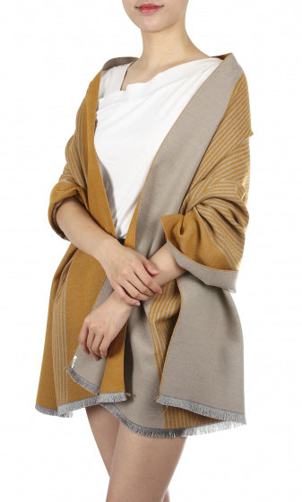 sjaal dames 180 x 63 cm polyester/viscose oranje/grijs