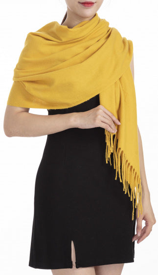 Cwi Sjaal effen dames 180 x 72 cm polyester geel one-size