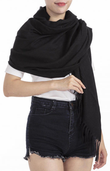 Cwi Sjaal effen dames 180 x 72 cm polyester zwart one-size