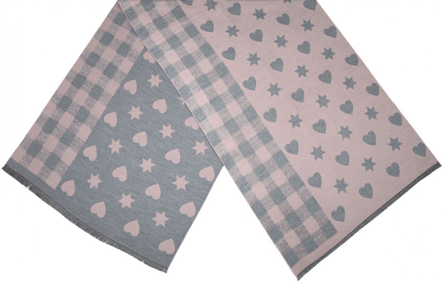 sjaal Geruit dames 180 x 63 cm polyester/viscose roze
