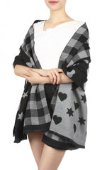 sjaal Geruit dames 180 x 63 cm polyester/viscose zwart