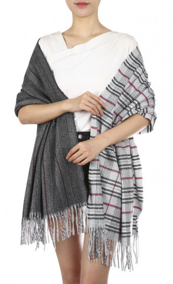 Cwi Sjaal Geruit dames 180 x 65 cm polyester grijs