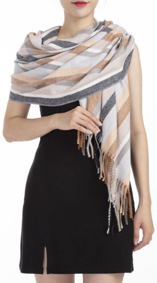Cwi Sjaal Gestreept dames 180 x 65 cm polyester beige