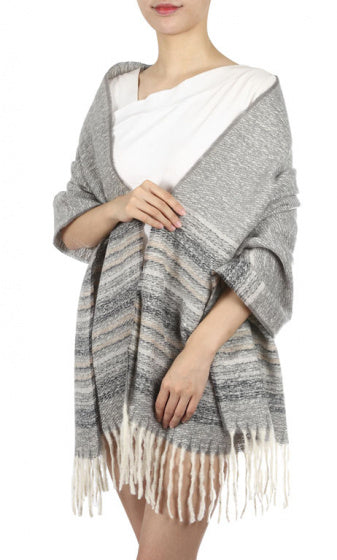 Cwi Sjaal Gestreept dames 180 x 65 cm polyester lichtgrijs