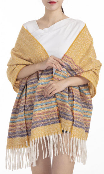 Cwi Sjaal Gestreept dames 180 x 65 cm polyester okergeel
