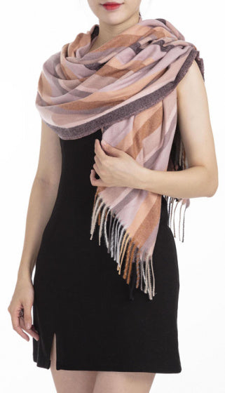 Cwi Sjaal Gestreept dames 180 x 65 cm polyester oudroze