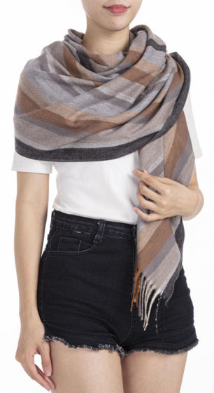Cwi Sjaal Gestreept dames 180 x 65 cm polyester taupe