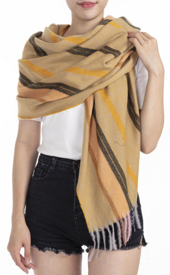 sjaal Gestreept dames 180 x 65 cm polyester/viscose geel