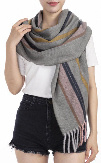 Cwi Sjaal Gestreept dames 180 x 65 cm polyester/viscose grijs