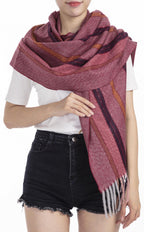 sjaal Gestreept dames 180 x 65 cm polyester/viscose oudroze