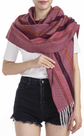 sjaal Gestreept dames 180 x 65 cm polyester/viscose oudroze