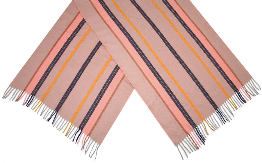 sjaal Gestreept dames 180x65 cm polyester/viscose zalmroze