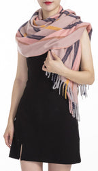 sjaal Gestreept dames 180x65 cm polyester/viscose zalmroze