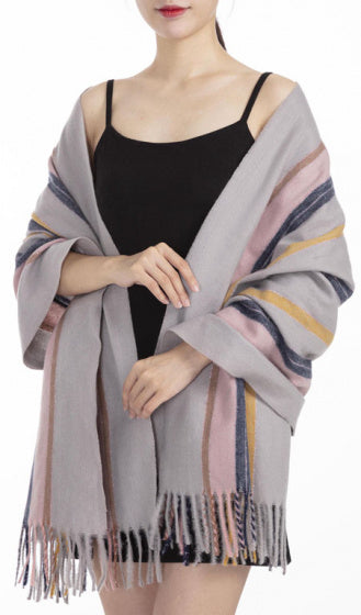 Cwi Sjaal Gestreept dames 180 x 65 cm polyester/viscose taupe