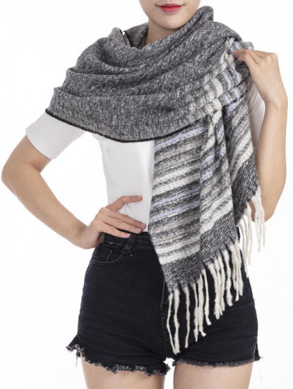 Cwi Sjaal Gestreept dames 180 x 65 cm polyester zwart