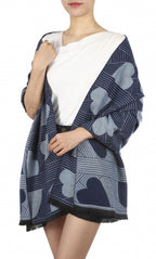 sjaal hart dames 180 x 63 cm polyester/viscose blauw