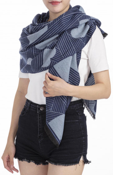 sjaal hart dames 180 x 63 cm polyester/viscose blauw