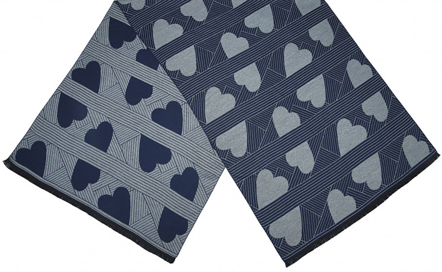 sjaal hart dames 180 x 63 cm polyester/viscose blauw