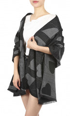 sjaal hart dames 180 x 63 cm polyester/viscose grijs/zwart