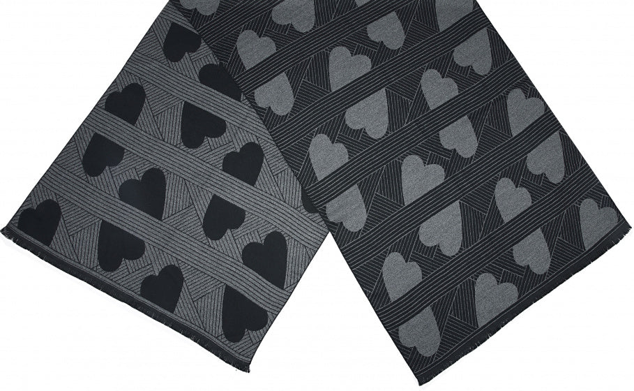 sjaal hart dames 180 x 63 cm polyester/viscose grijs/zwart